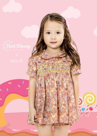  Bộ smock cổ sen +quần phồng 