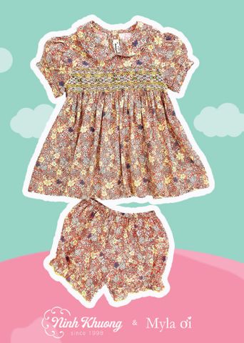  Bộ smock cổ sen +quần phồng 