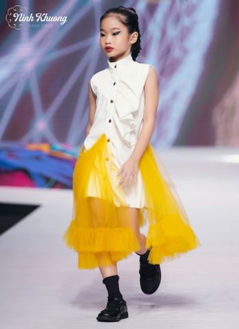  Đầm da tùng xòe kiểu (trắng) - 10Y(66-50-73) | BST Mirror 