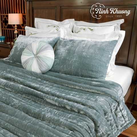  [SET] Mền gối nhung lụa (Xanh ngọc) | Hàng đặt riêng 
