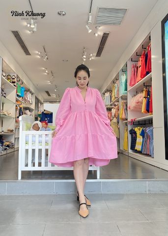  Đầm tay dài  3 tầng linen 