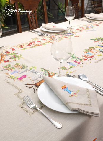  Rectangular tablecloths embroidered with special wedding motifs, set of 12 - 300*175 - Linen 