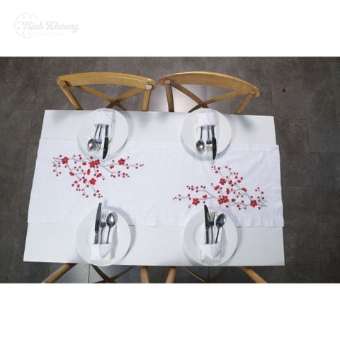  Long tray with red cherry blossom branches 