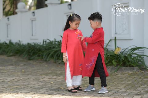  Áo dài Linen cao cấp Bé gái hoạ tiết Thêu tay 