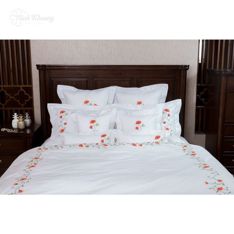  Double bed bedding set - French Horn Flower (duvet cover 220x240, fitted sheet 270x320, pillows 50x70, 60x60, 45x45, 25x50/pair) - wrapped in American cotton fabric 