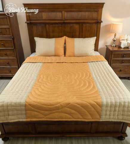  [SET] Silk quilt + Embroidered apricot blossom pillow - orange 