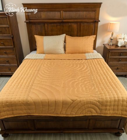  [SET] Silk quilt + Embroidered apricot blossom pillow - orange 