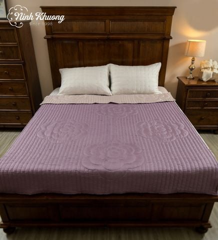  Mền Silk Thêu Hoa mai - tím 