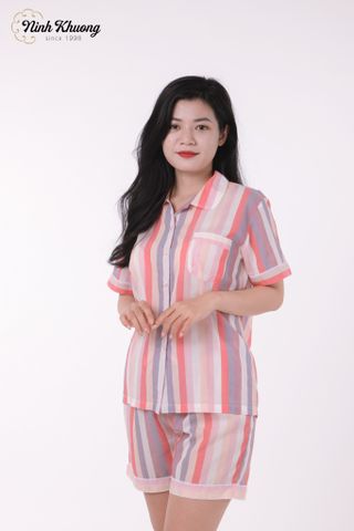  Bộ daltol nữ tay ngắn quần ngắn (Sọc hồng) 