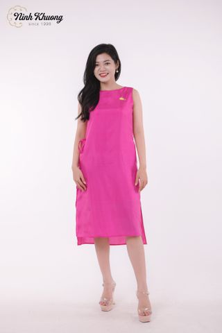  Đầm lụa tà thấp tà cao hồng 