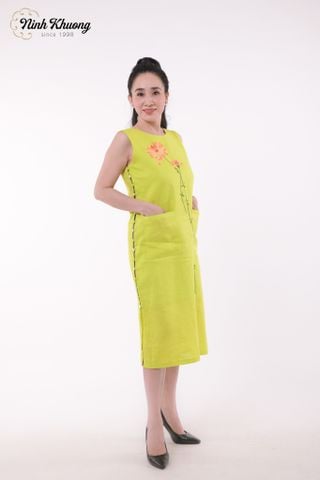  Đầm sát nách nút sườn 2 bên Linen 