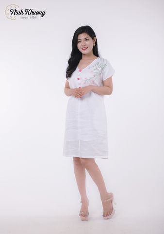  Đầm cổ V tay liền Linen 