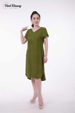  Đầm lụa cổ V nút ngực | Hàng đặt riêng 