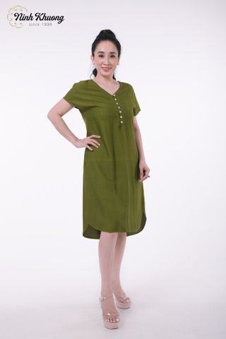  Đầm lụa cổ V nút ngực | Hàng đặt riêng 