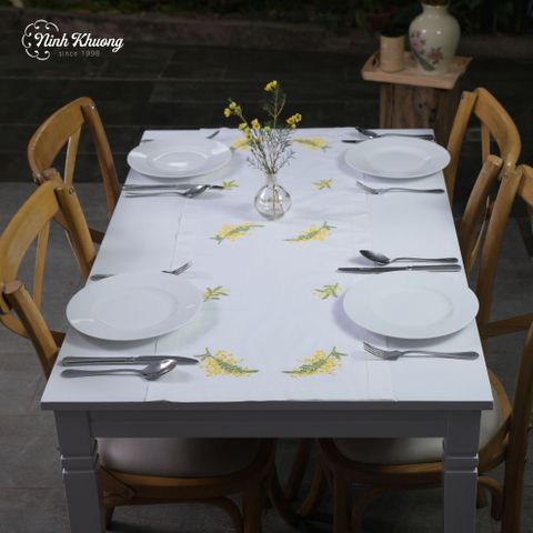  Long tray with yellow mimosa flowers 