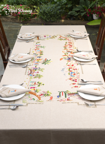  Rectangular tablecloths embroidered with special wedding motifs, set of 12 - 300*175 - Linen 