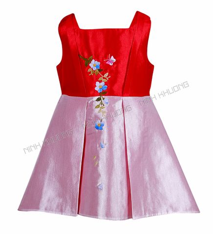  Square neck taffeta dress for girls 