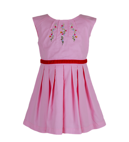  Đầm bé gái xếp ly tùng ruy băng eo 