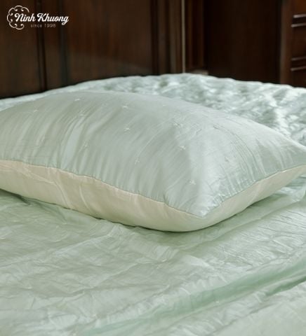  [SET] Mền lụa + gối Thêu hoa thị - xanh mint 