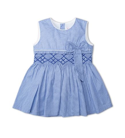  Đầm smock sát nách cột nơ eo 