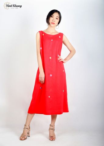  One-size-fits-all dress N100-red-M7-Ch.H-embroidered dragonflies, butterflies (040620) 