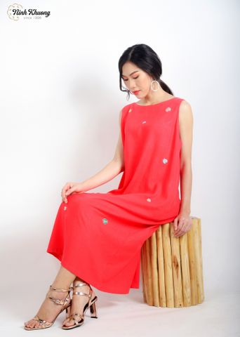  One-size-fits-all dress N100-red-M7-Ch.H-embroidered dragonflies, butterflies (040620) 