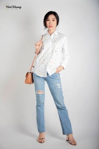  Áo sơ mi tay dài xẻ cổ sau S-rua 01-TM 