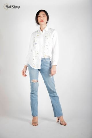  Áo sơ mi tay dài xẻ cổ sau S-rua 01-TM 