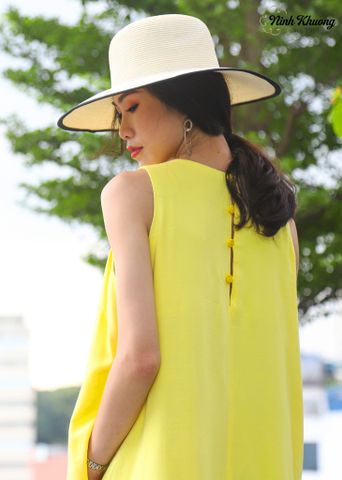  Đầm freesize N100-vàng-MS1-C.H-thêu chuồn chuồn, bươm bướm(040620) 