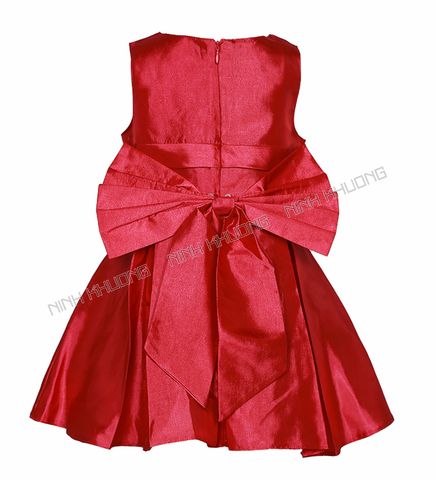  Girls' embroidered taffeta dress with bow at the back 