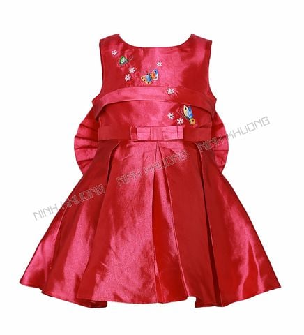  Girls' embroidered taffeta dress with bow at the back 