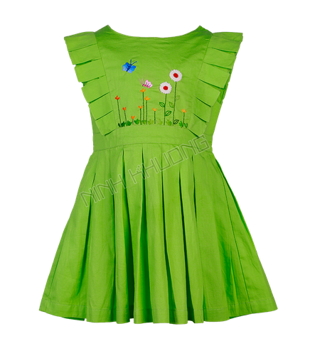  Đầm thêu bé gái bèo vai 