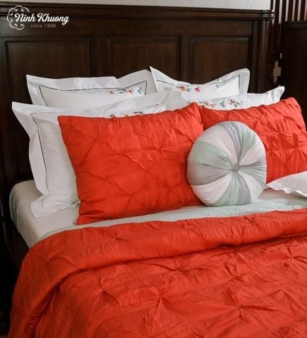  [SET] Mền gối lụa Kim cương - cam 