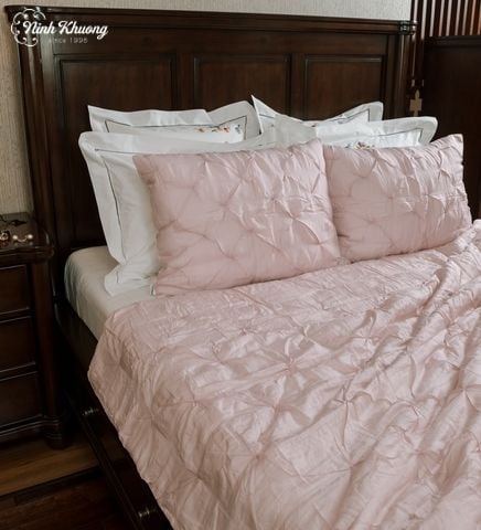  [SET] Mền gối lụa Kim cương - hồng 