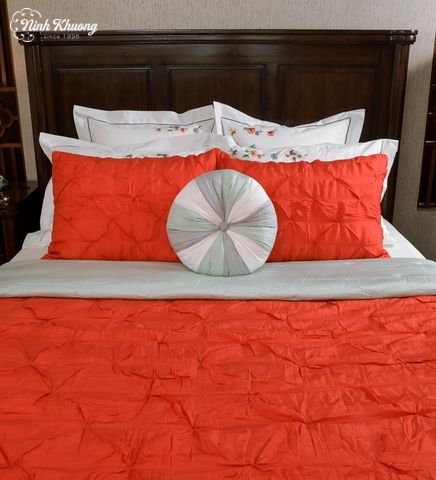  [SET] Mền gối lụa Kim cương - cam 