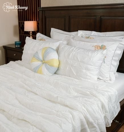  [SET] Mền gối lụa Kim cương - trắng 
