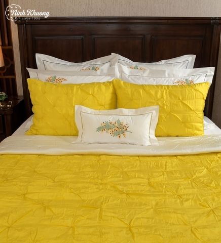  [SET] Mền gối lụa Kim cương - vàng đậm 