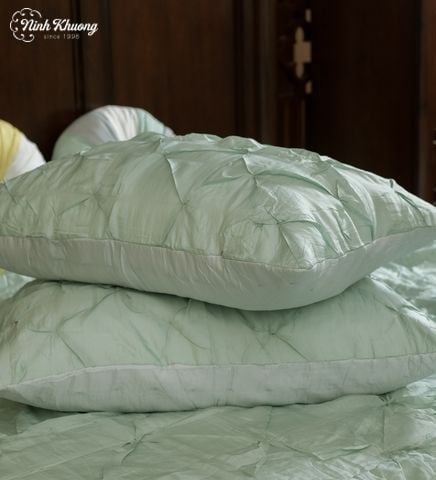  [SET] Mền gối lụa Kim cương - xanh mint 