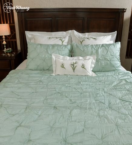  [SET] Mền gối lụa Kim cương - xanh mint 