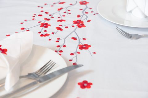  Tablecloth - Red cherry blossom branch 