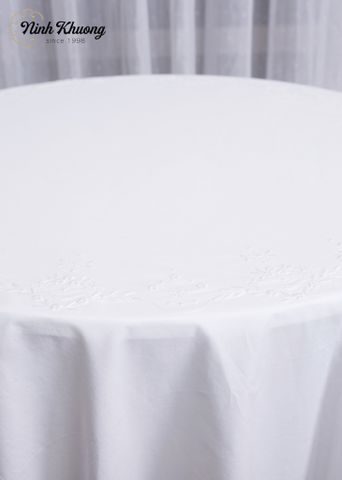  Khăn bàn tròn 8k - 180cm-Cip mai vòng trắng 