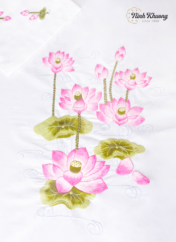  Rectangular tablecloth with pink lotus pattern 350*190 + 14 square napkins 45cm 