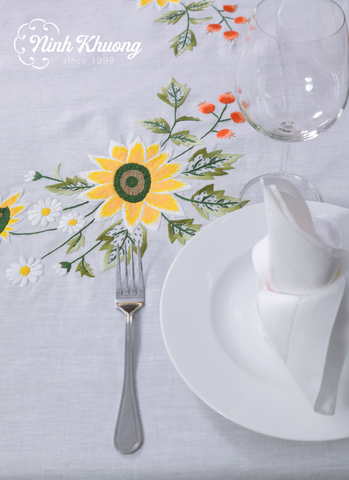  Rectangular tablecloth with sunflower pattern with red fruits 350*190 + 14 napkins V45cm 