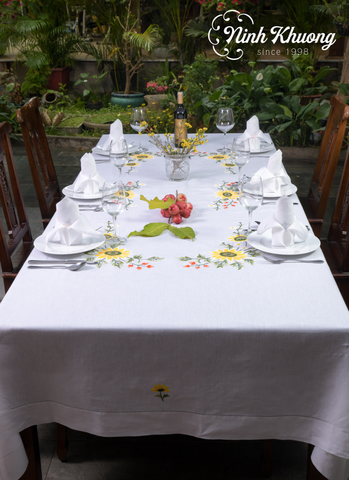  Rectangular tablecloth with sunflower pattern with red fruits 350*190 + 14 napkins V45cm 