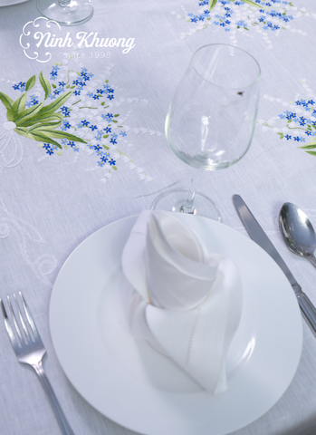  Rectangular tablecloth with Miguet flower pattern 350*190 + 14 square napkins 45cm 