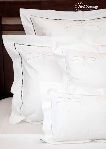  Set Bộc mền,Ga,Gối giường đôi/6pcs-Cip Mỹ-Chuồn chuồn trắng kim tuyến 