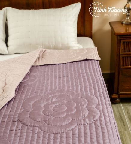  Mền Silk Thêu Hoa mai - tím 