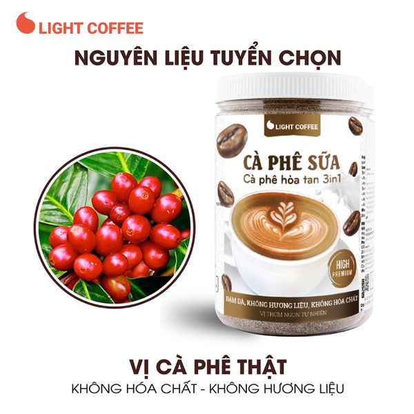 Cà phê sữa 3in1 không hóa chất, pha uống ngay Light Coffee - hũ 500g