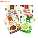 Combo 4 loại thức uống hòa tan Light Coffee - Cà phê sữa, Cacao sữa, Matcha sữa, Cacao sữa dừa (50g/gói)