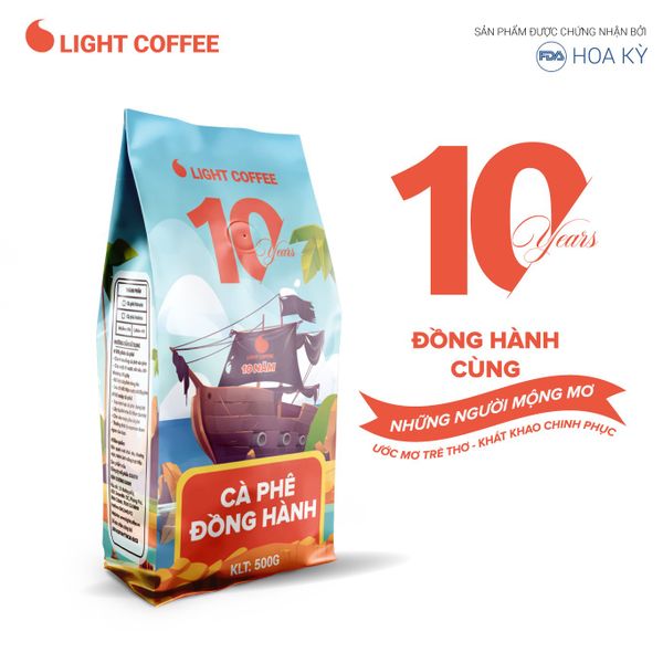 Cà phê Đồng Hành kỷ niệm 10 năm Light Coffee, vị đắng mạnh, thơm quyến rũ gói 500g - Phiên bản Đặc biệt, số lượng có hạn